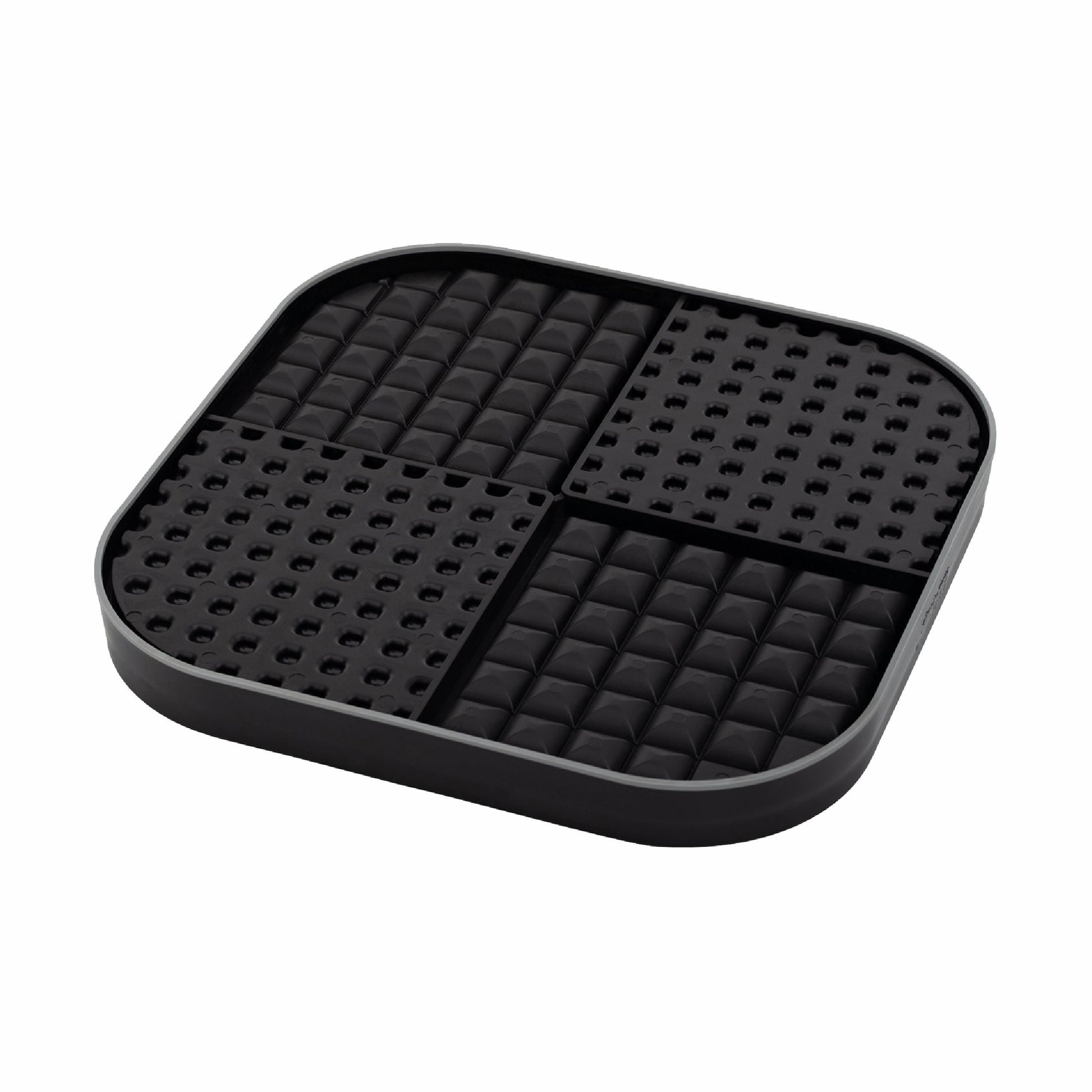 Black LickiMat® Slomo™ XL – Dual-Texture Slow Feeder for Dogs (side-rear) on a white background