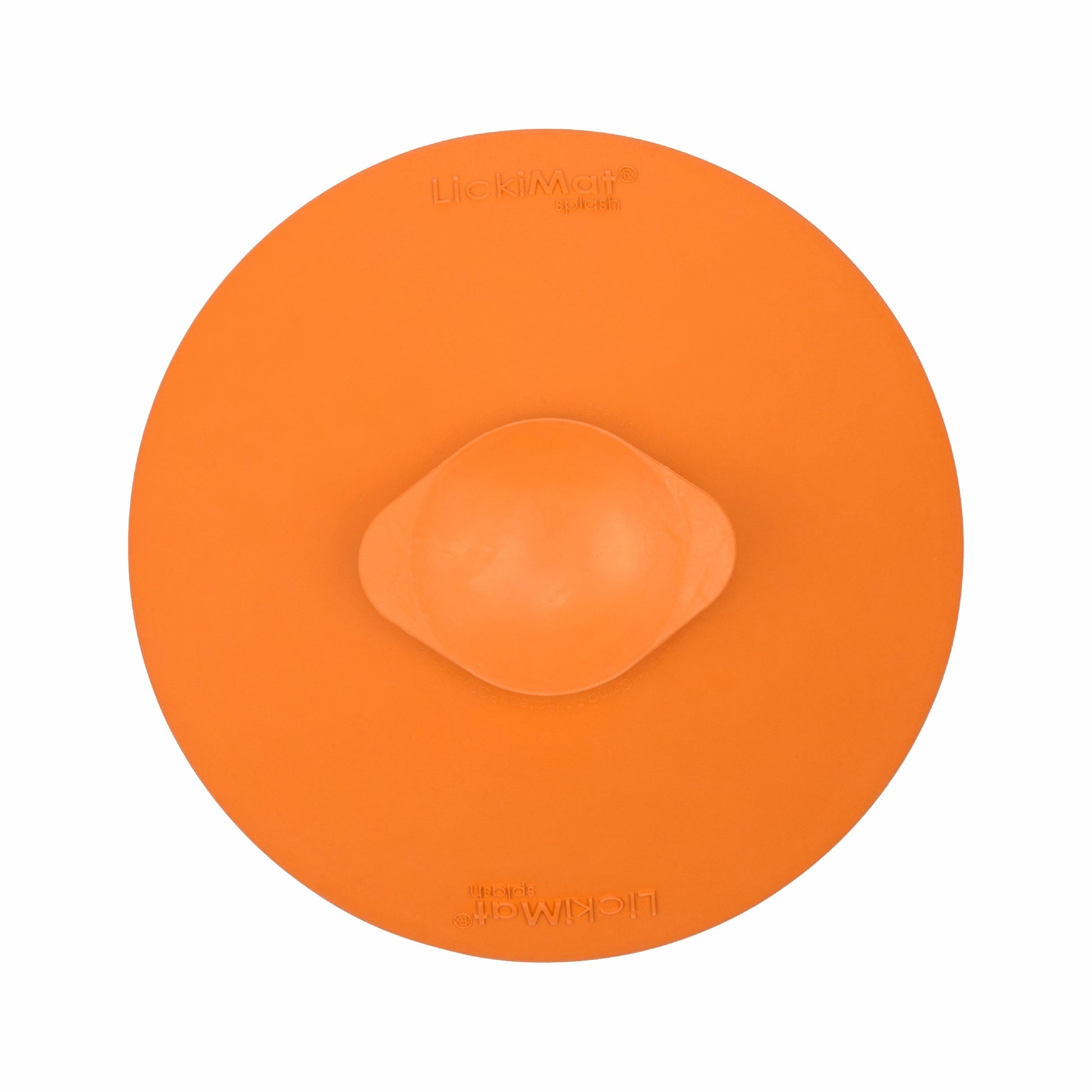 Orange LickiMat® Splash™ – Suction Slow Feeder for Dogs, Grooming & Bath Time (rear) on a white background