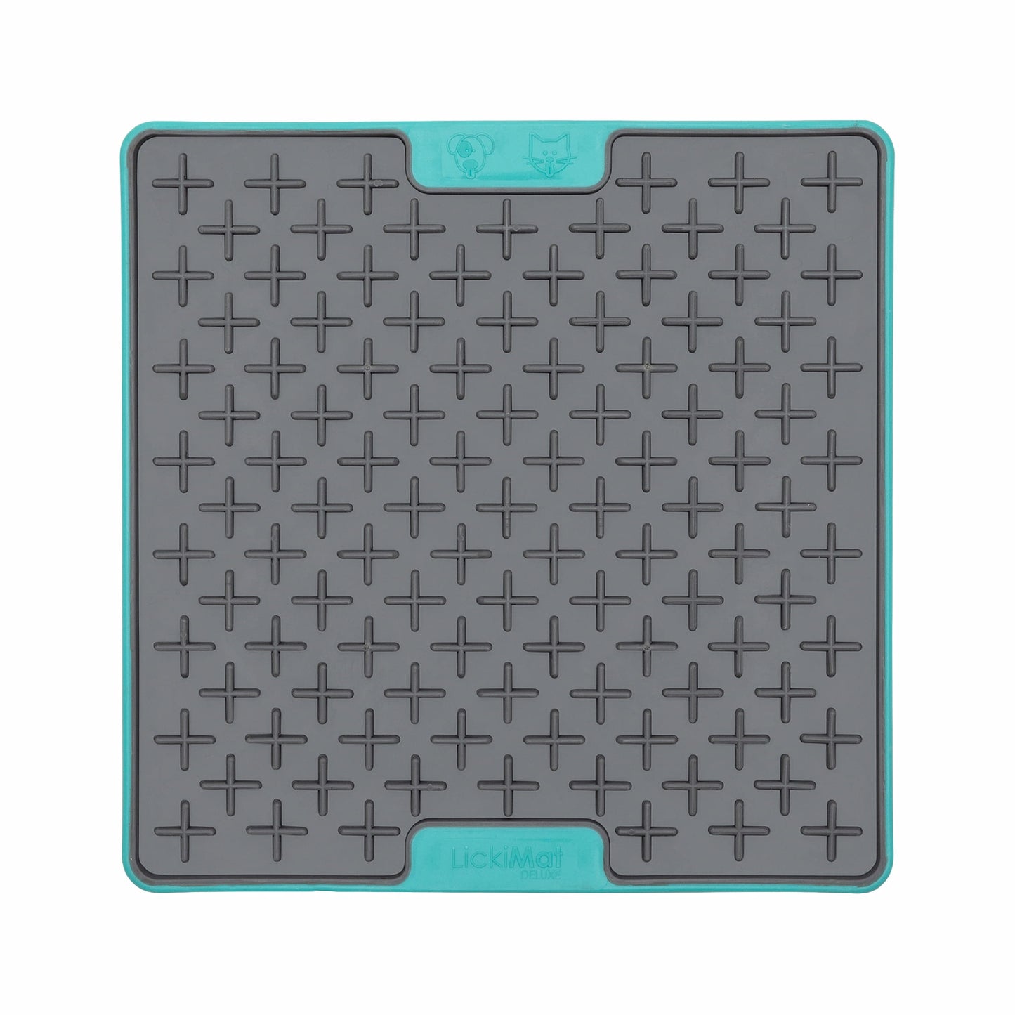 Turquoise LickiMat® Tuff Playdate™ for Cats – Durable Slow Feeder Lick Mat on white background