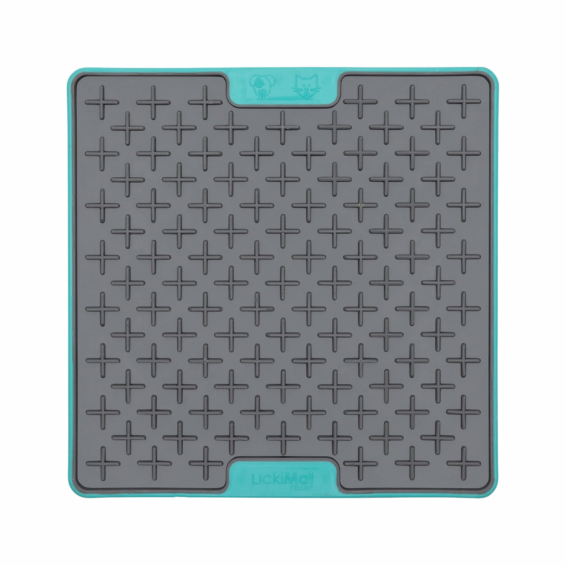 Turquoise LickiMat® Tuff Playdate™ for Cats – Durable Slow Feeder Lick Mat on white background