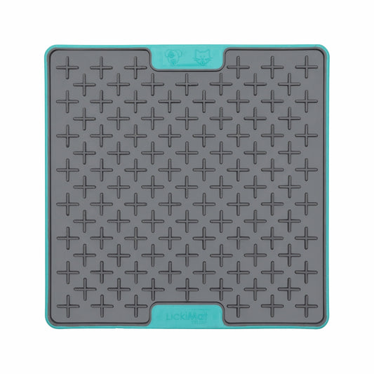 Turquoise LickiMat® Tuff Playdate™ for Cats – Durable Slow Feeder Lick Mat on white background