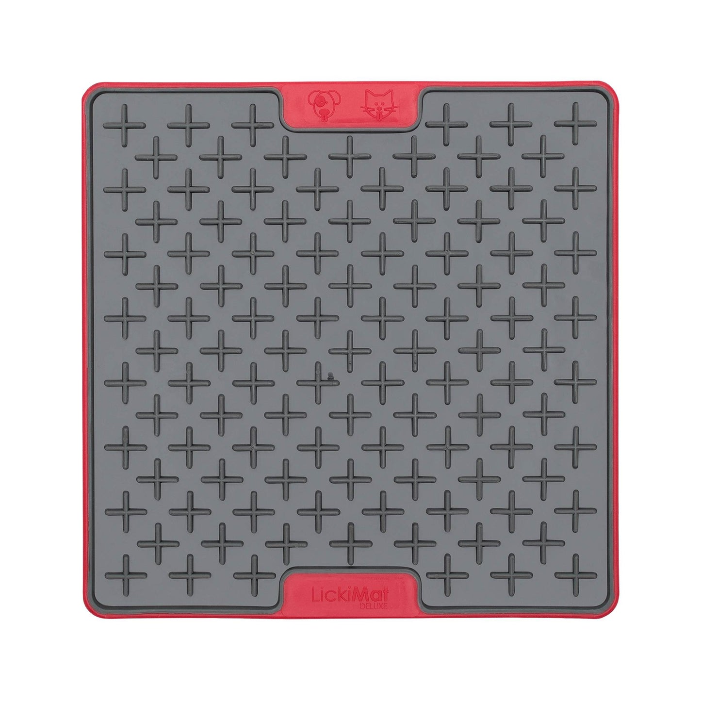 Red LickiMat® Tuff Buddy™ – Durable Slow Feeder Lick Mat for Dogs (front) on a white background