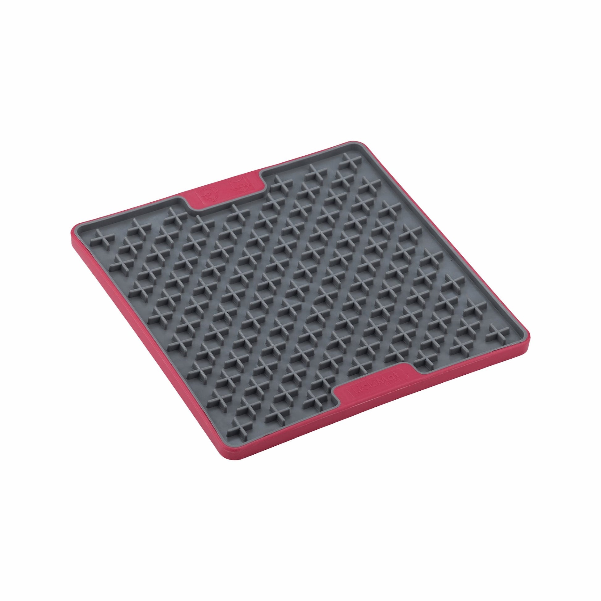 Red LickiMat® Tuff Buddy™ – Durable Slow Feeder Lick Mat for Dogs (side) on a white background