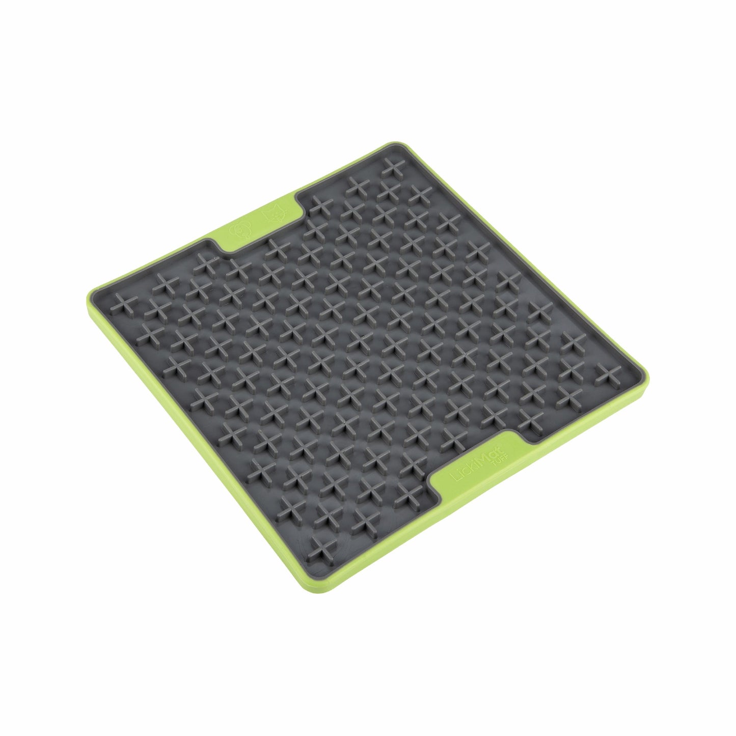 Green LickiMat® Tuff Buddy™ – Durable Slow Feeder Lick Mat for Dogs (side) on a white background