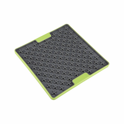 Green LickiMat® Tuff Buddy™ – Durable Slow Feeder Lick Mat for Dogs (side) on a white background