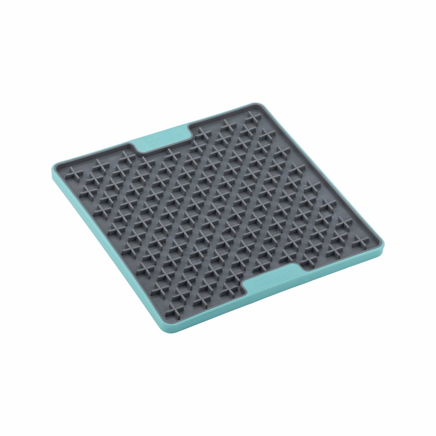 Turquoise LickiMat® Tuff Buddy™ – Durable Slow Feeder Lick Mat for Dogs (side) on a white background