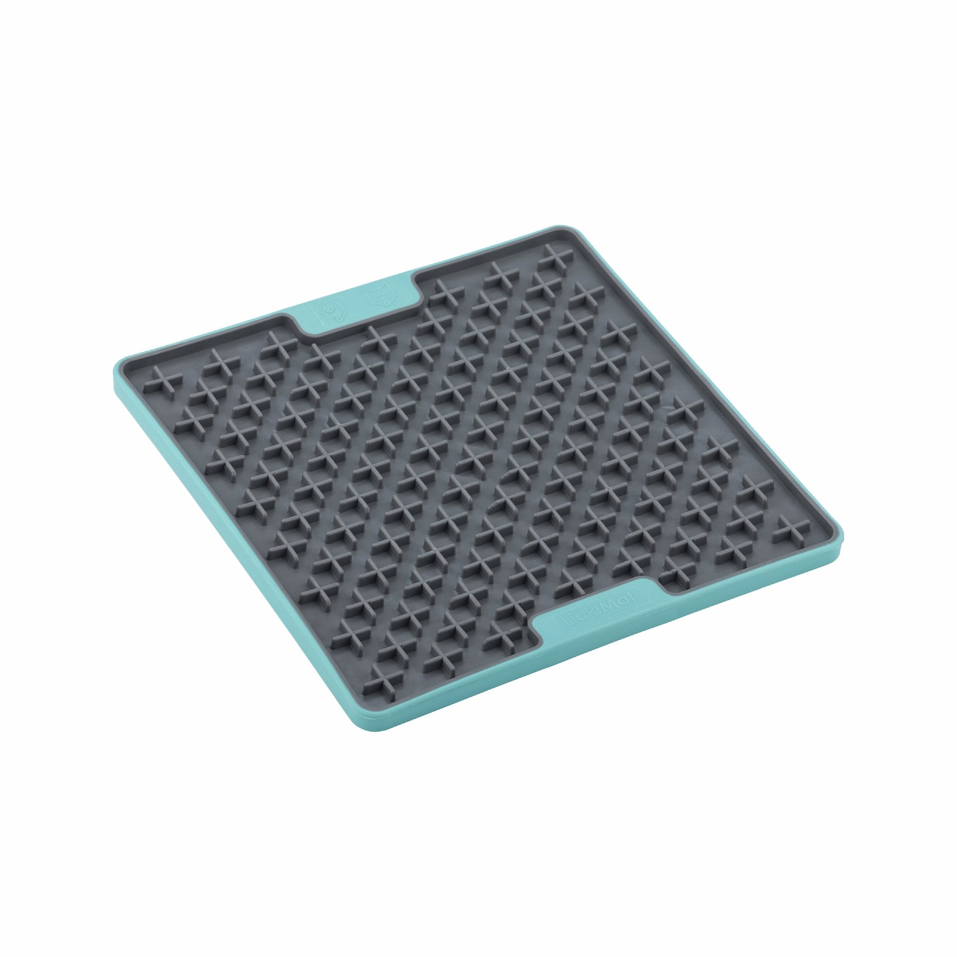 Turquoise LickiMat® Tuff Buddy™ – Durable Slow Feeder Lick Mat for Dogs (side) on a white background
