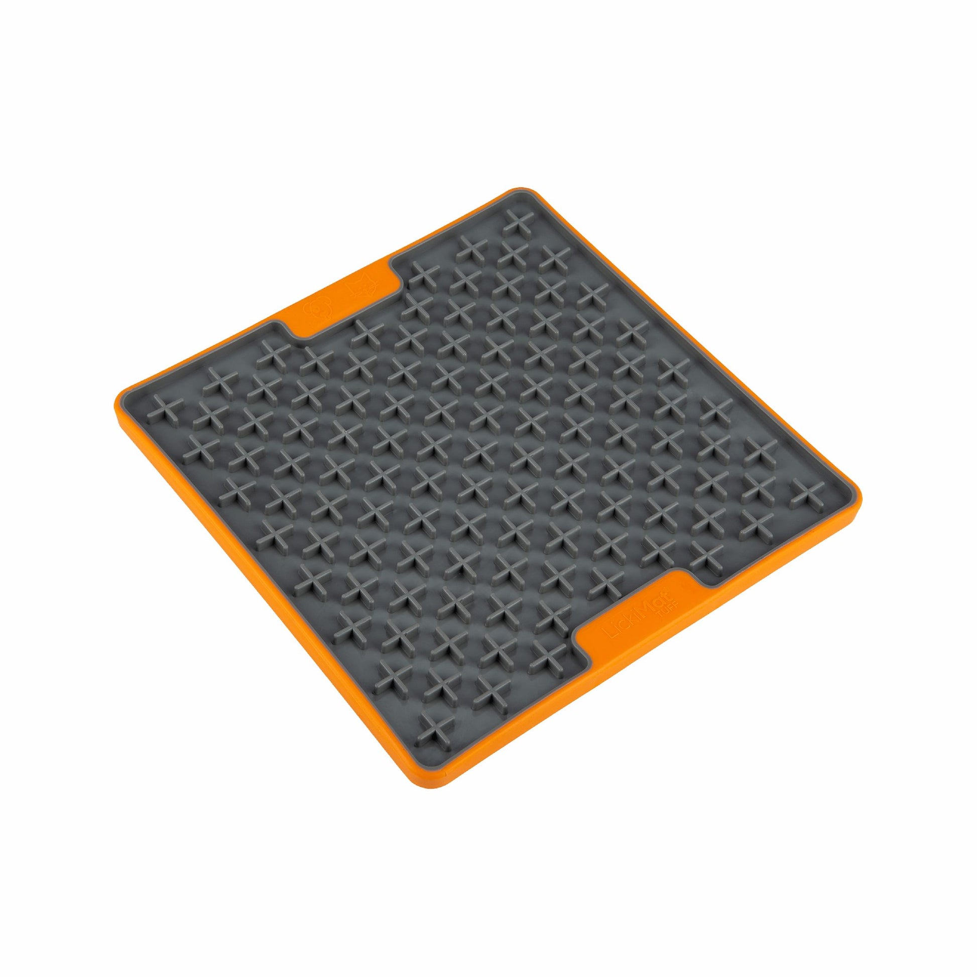 Orange LickiMat® Tuff Buddy™ – Durable Slow Feeder Lick Mat for Dogs (side) on a white background
