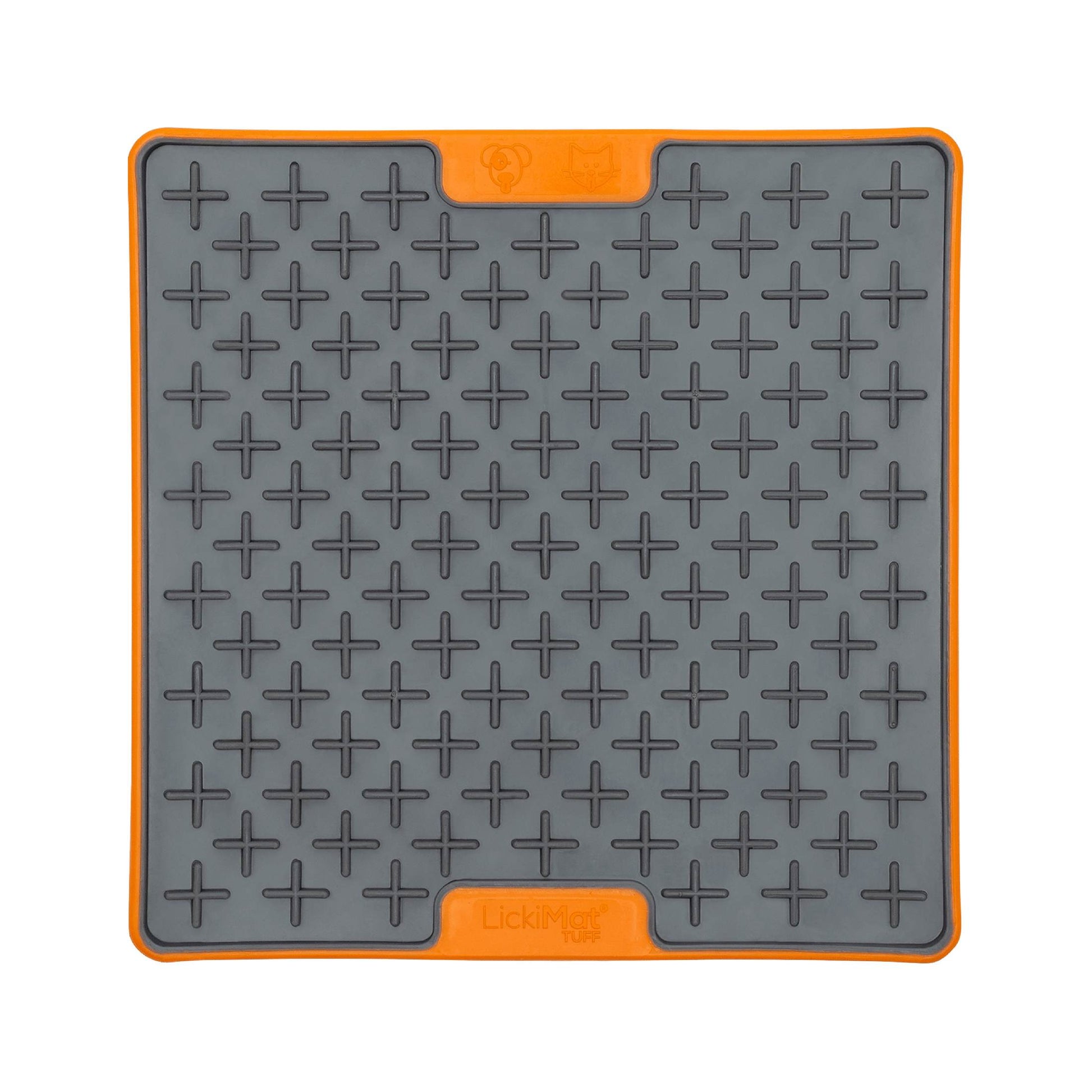 Orange LickiMat® Tuff Buddy™ – Durable Slow Feeder Lick Mat for Dogs (front) on a white background