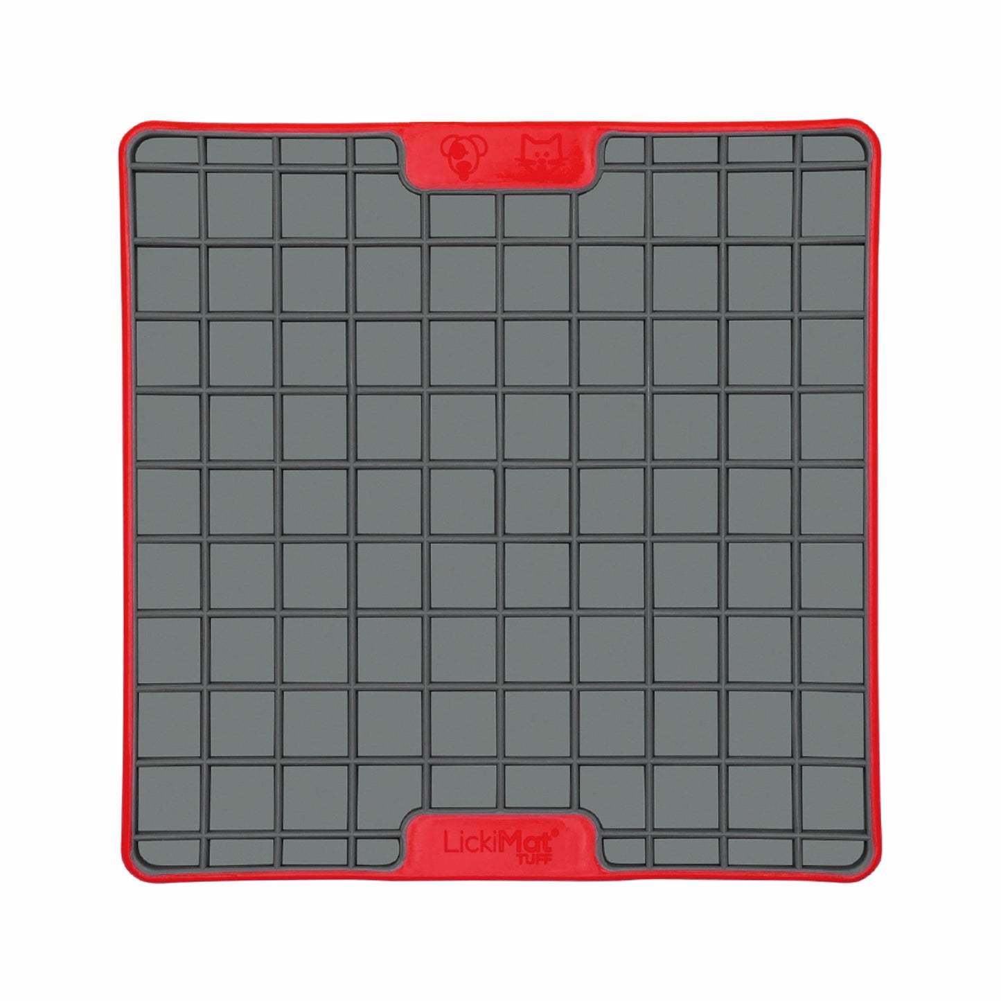 Red LickiMat® Tuff Playdate™ for Cats – Durable Slow Feeder Lick Mat on white background