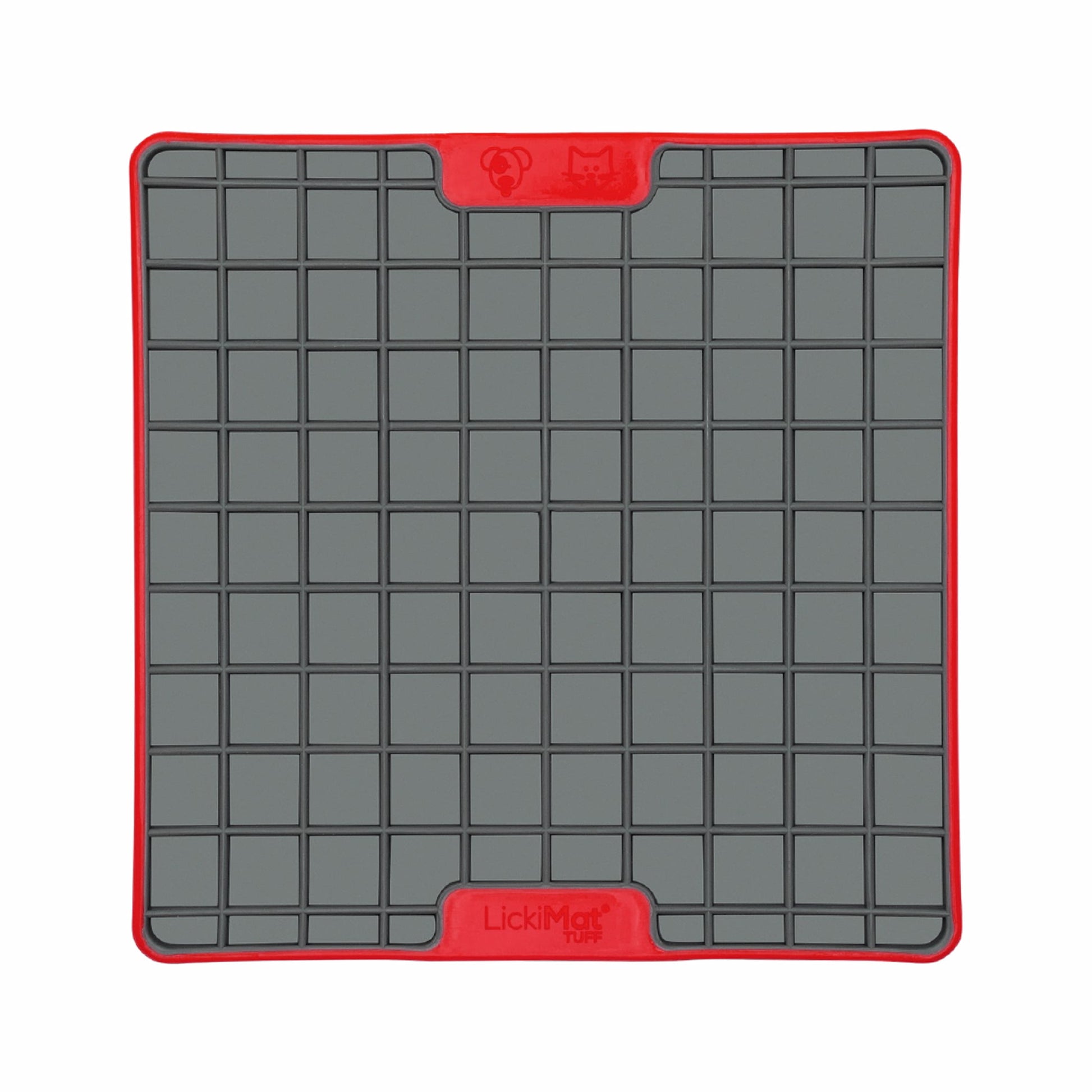 Red LickiMat® Tuff Playdate™ for Cats – Durable Slow Feeder Lick Mat on white background