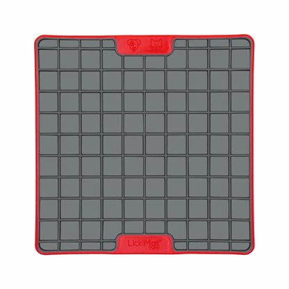 Red LickiMat® Tuff Playdate™ for Cats – Durable Slow Feeder Lick Mat on white background