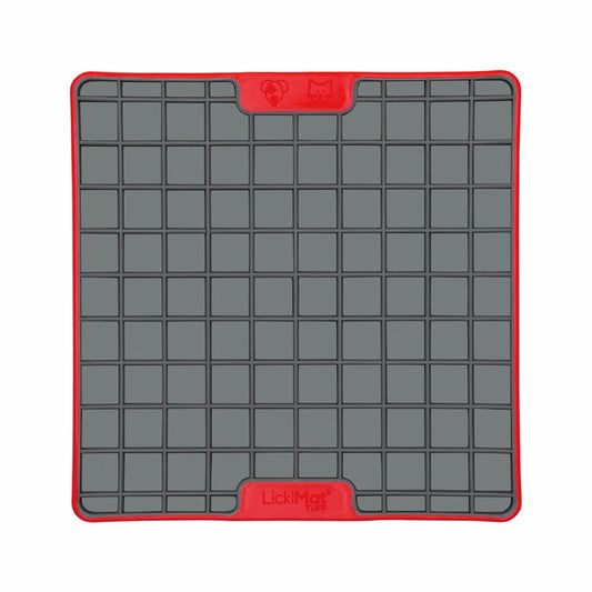 Red LickiMat® Tuff Playdate™ for Cats – Durable Slow Feeder Lick Mat on white background
