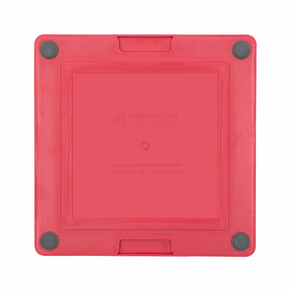 Red LickiMat® Tuff Playdate™ for Cats – Durable Slow Feeder Lick Mat on white background (rear view)