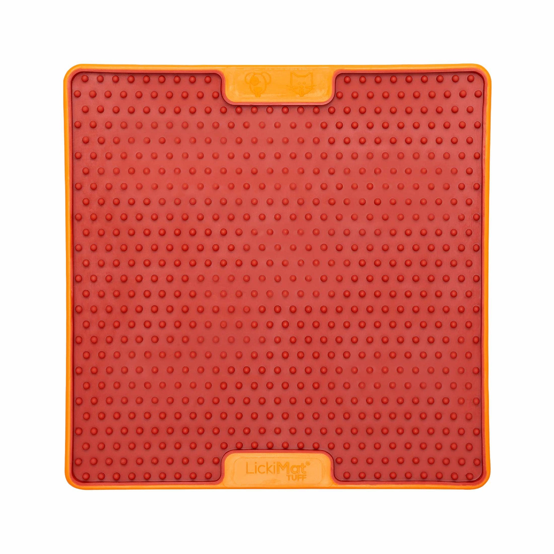 Orange LickiMat® Tuff Pro Soother™ – Slow Feeder Lick Mat for Dogs (front) on a white background