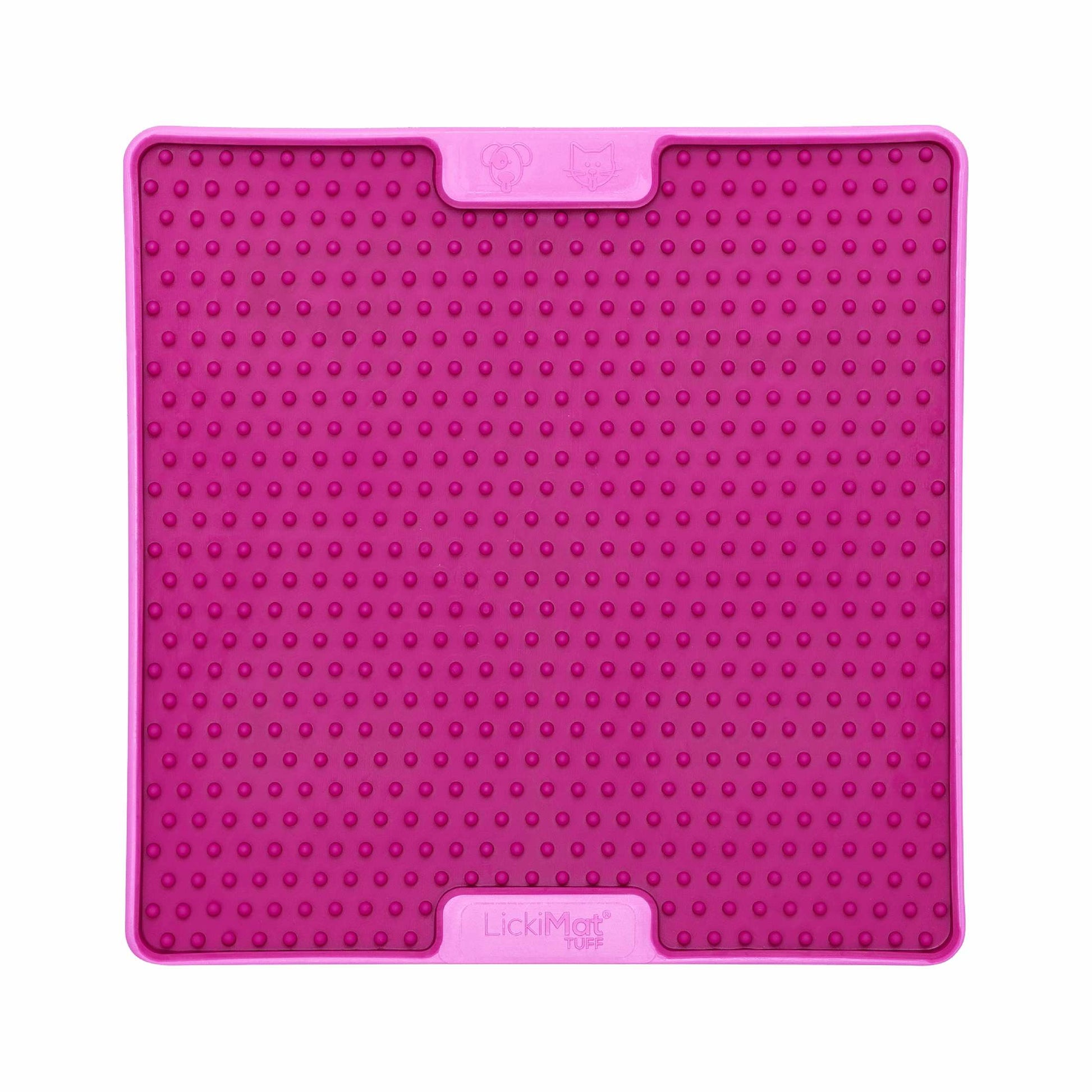 Pink LickiMat® Tuff Pro Soother™ – Slow Feeder Lick Mat for Dogs (front) on a white background