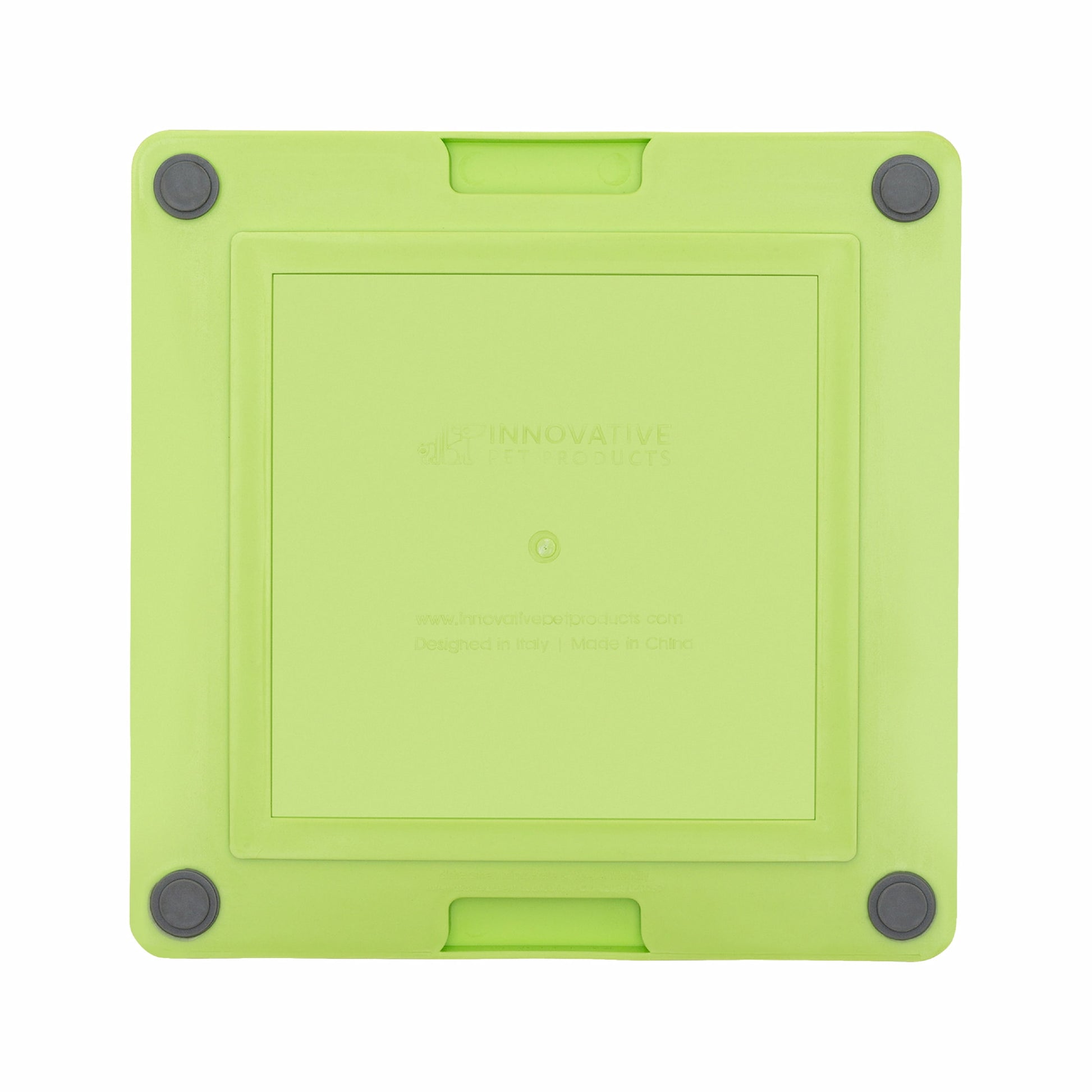 Green LickiMat® Tuff Soother™ for Cats – Durable Slow Feeder Lick Mat on white background (rear view)