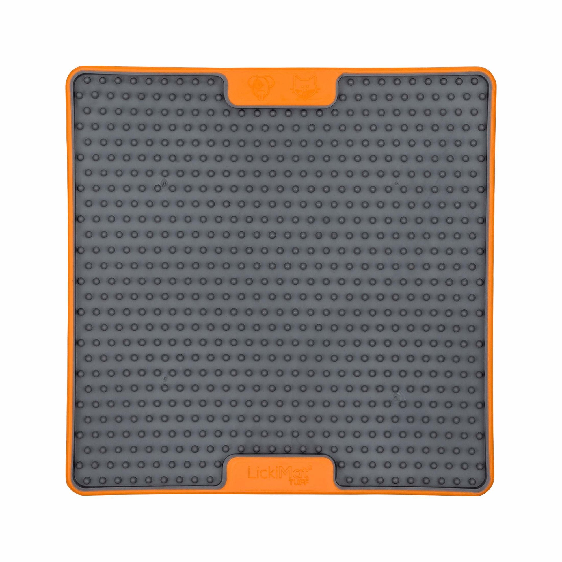 Orange LickiMat® Tuff Soother™ – Durable Slow Feeder Lick Mat for Dogs (front) on a white background