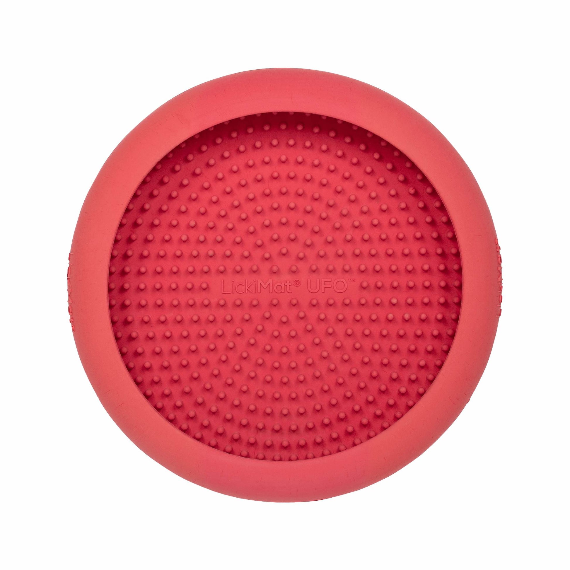 Pink LickiMat® UFO™ – Suction Slow Feeder Dog Bowl (front) on a white background