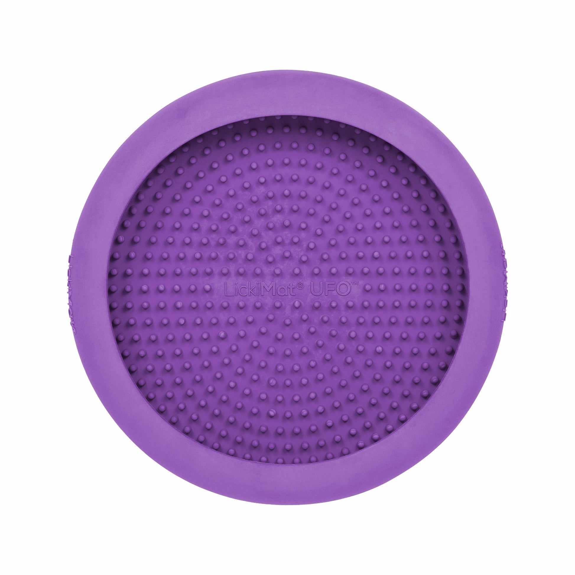 Purple LickiMat® UFO™ – Suction Slow Feeder Dog Bowl (front) on a white background