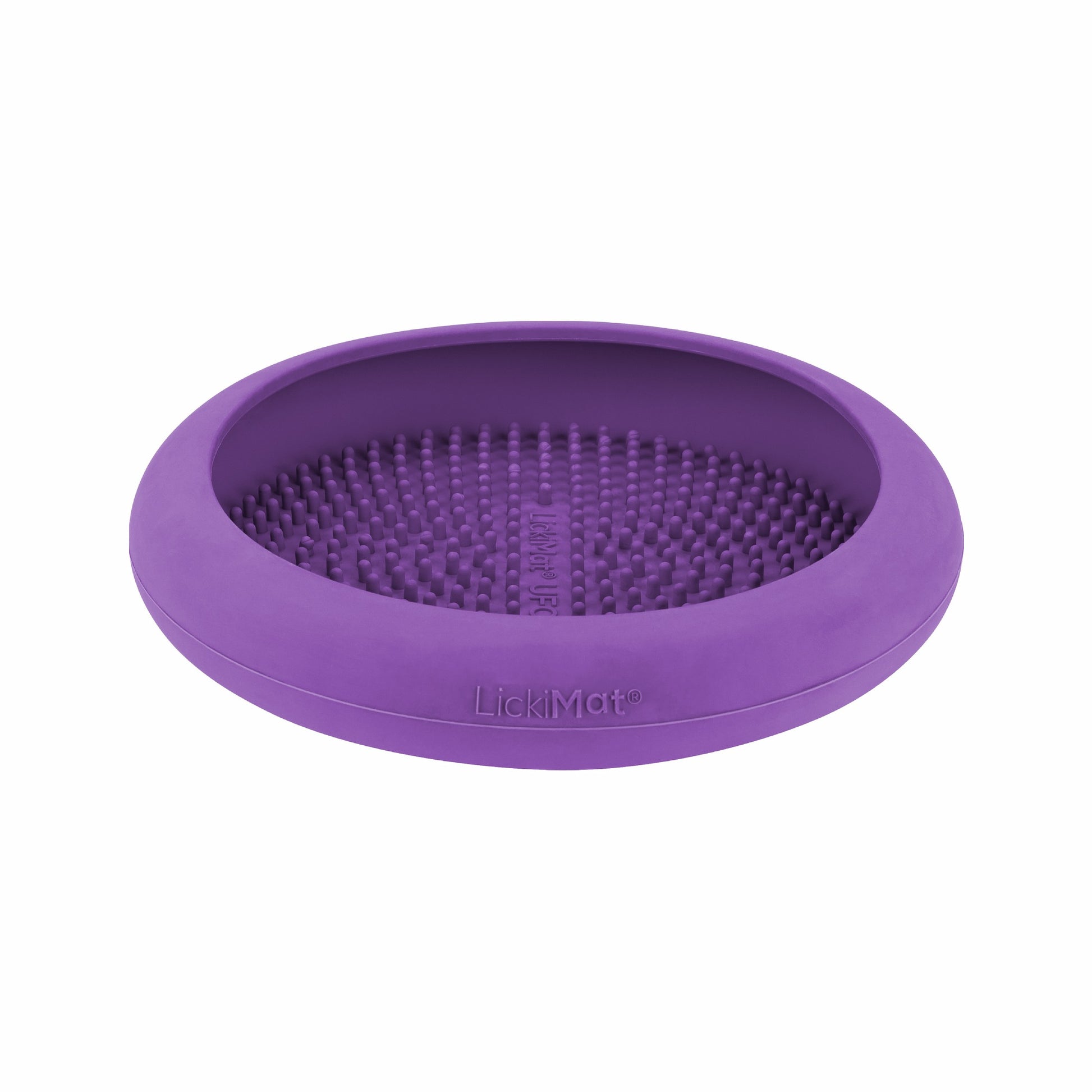 Purple LickiMat® UFO™ – Suction Slow Feeder Dog Bowl (side) on a white background