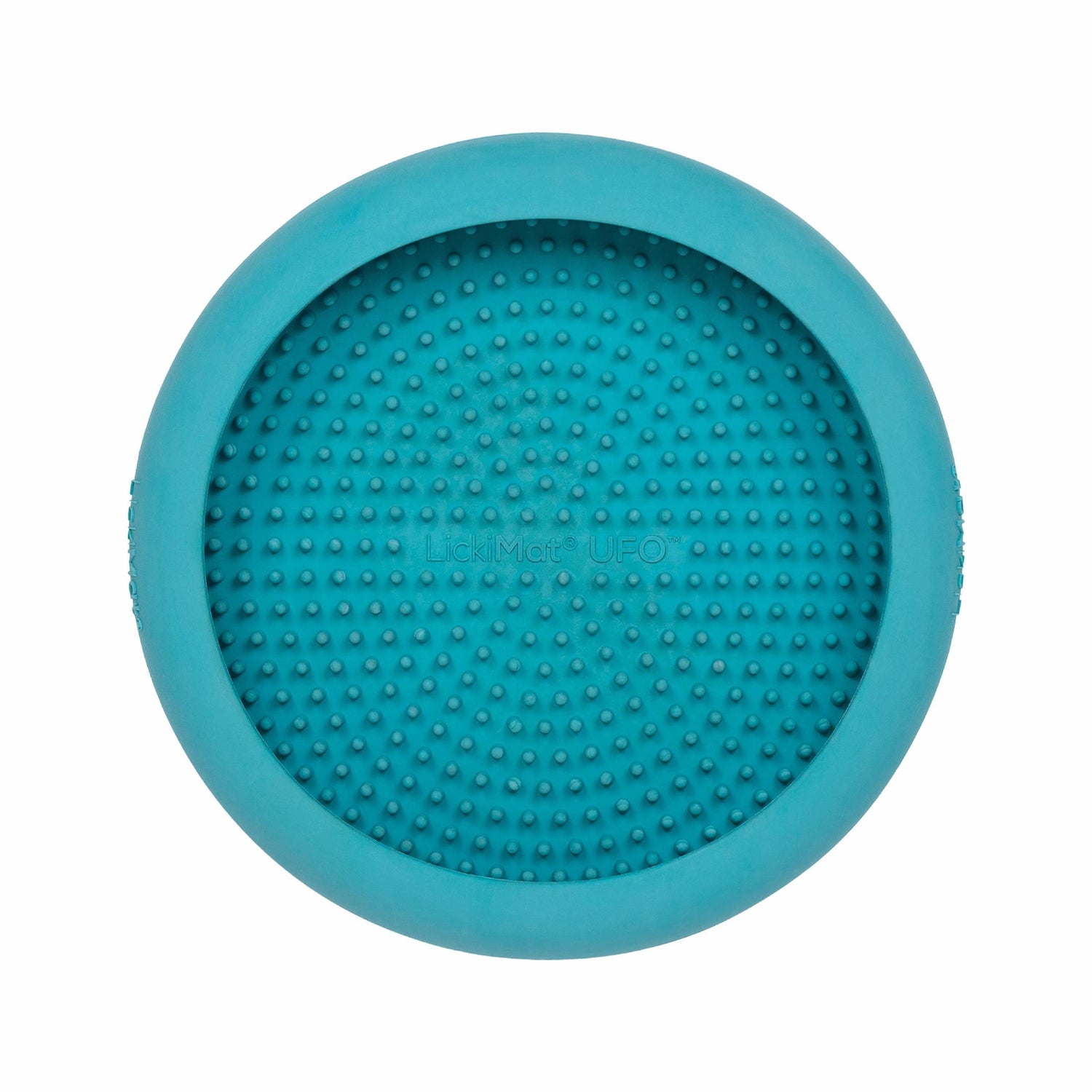 Turquoise LickiMat® UFO™ – Suction Slow Feeder Dog Bowl (front) on a white background