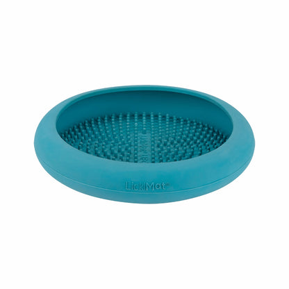 Turquoise LickiMat® UFO™ – Suction Slow Feeder Dog Bowl (side) on a white background