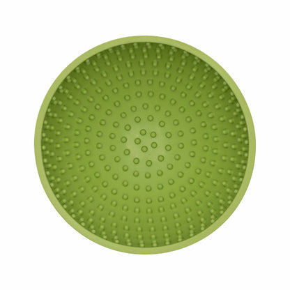 Green LickiMat® Wobble™ – Fun, Reversible Slow Feeder Bowl for Dogs (top) on a white background