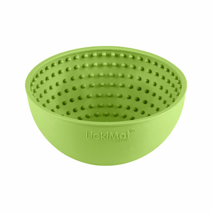 Green LickiMat® Wobble™ – Fun, Reversible Slow Feeder Bowl for Dogs (front) on a white background