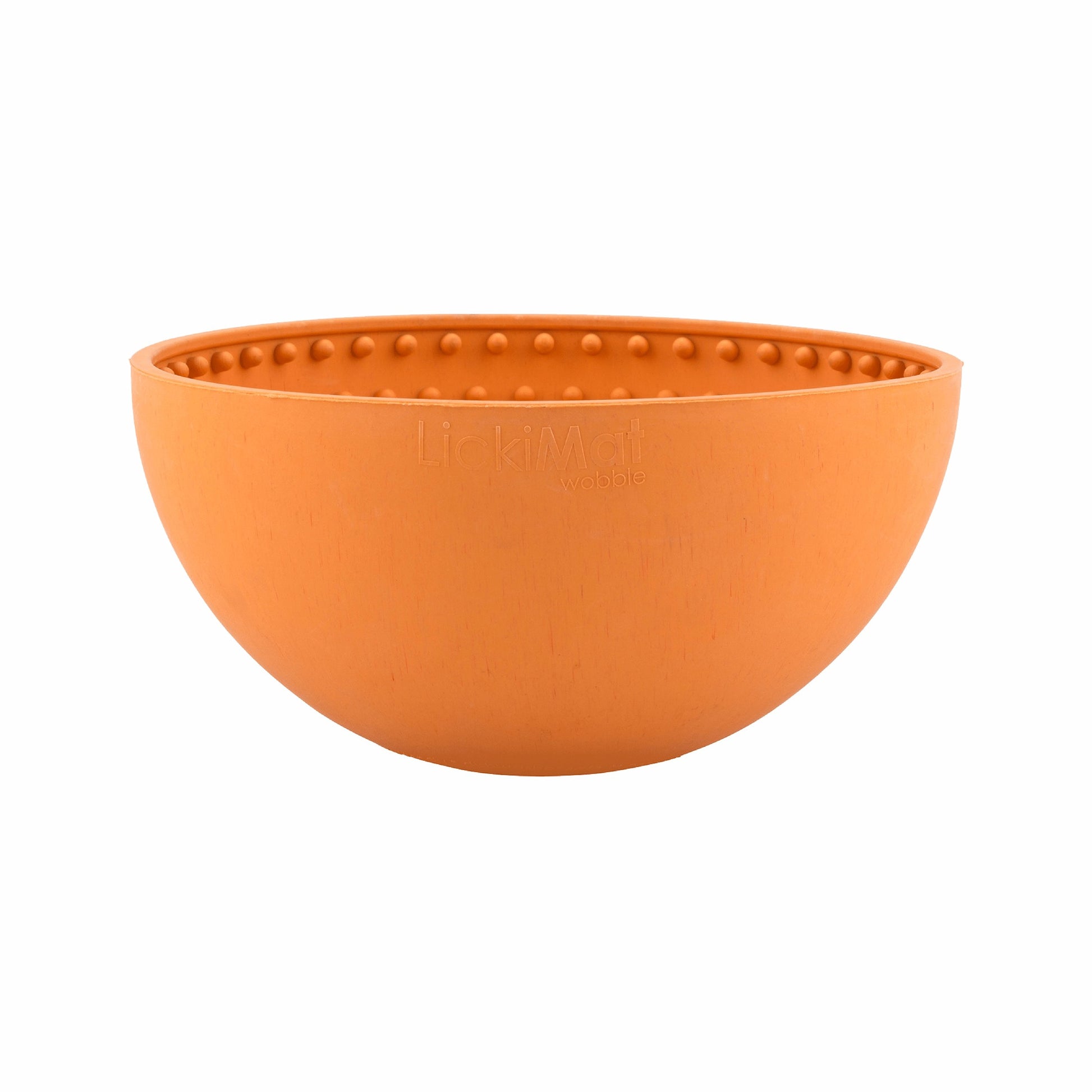 Orange LickiMat® Wobble™ – Fun, Reversible Slow Feeder Bowl for Dogs (front) on a white background