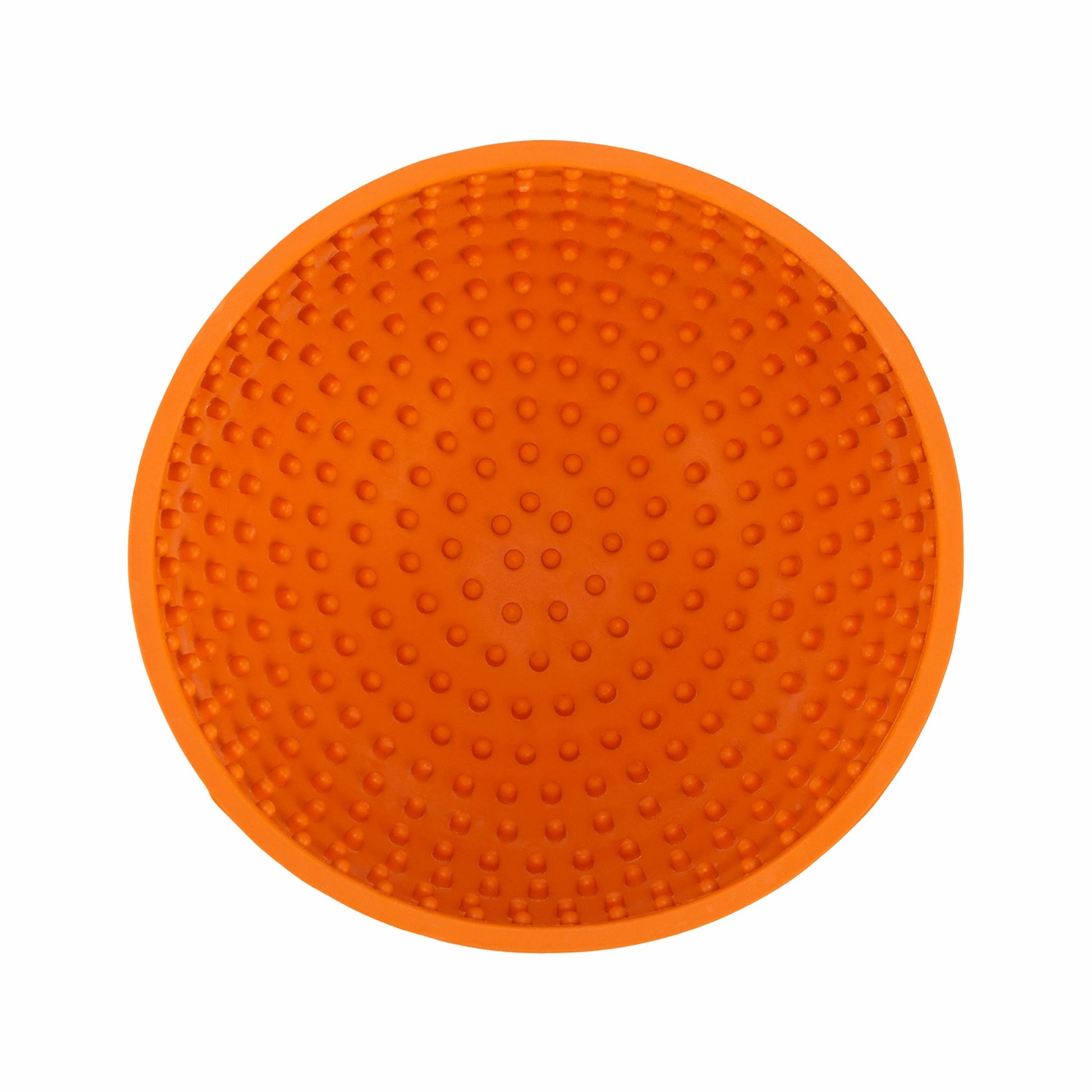 Orange LickiMat® Wobble™ – Fun, Reversible Slow Feeder Bowl for Dogs (top) on a white background