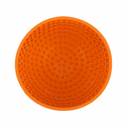 Orange LickiMat® Wobble™ – Fun, Reversible Slow Feeder Bowl for Dogs (top) on a white background
